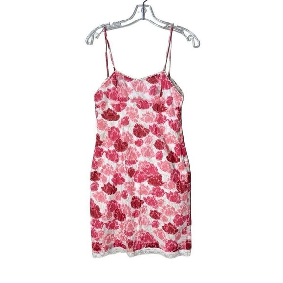 Jill Stuart Tulip Print Slip Dress in Cream & Pink Cotton Lace Trim 4 - Picture 1 of 13